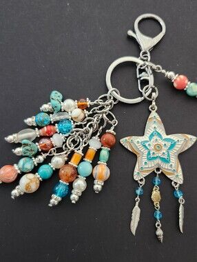 Boho Star Purse Charm or Keychain Howlite Turquoise Paper Agate Handcrafted